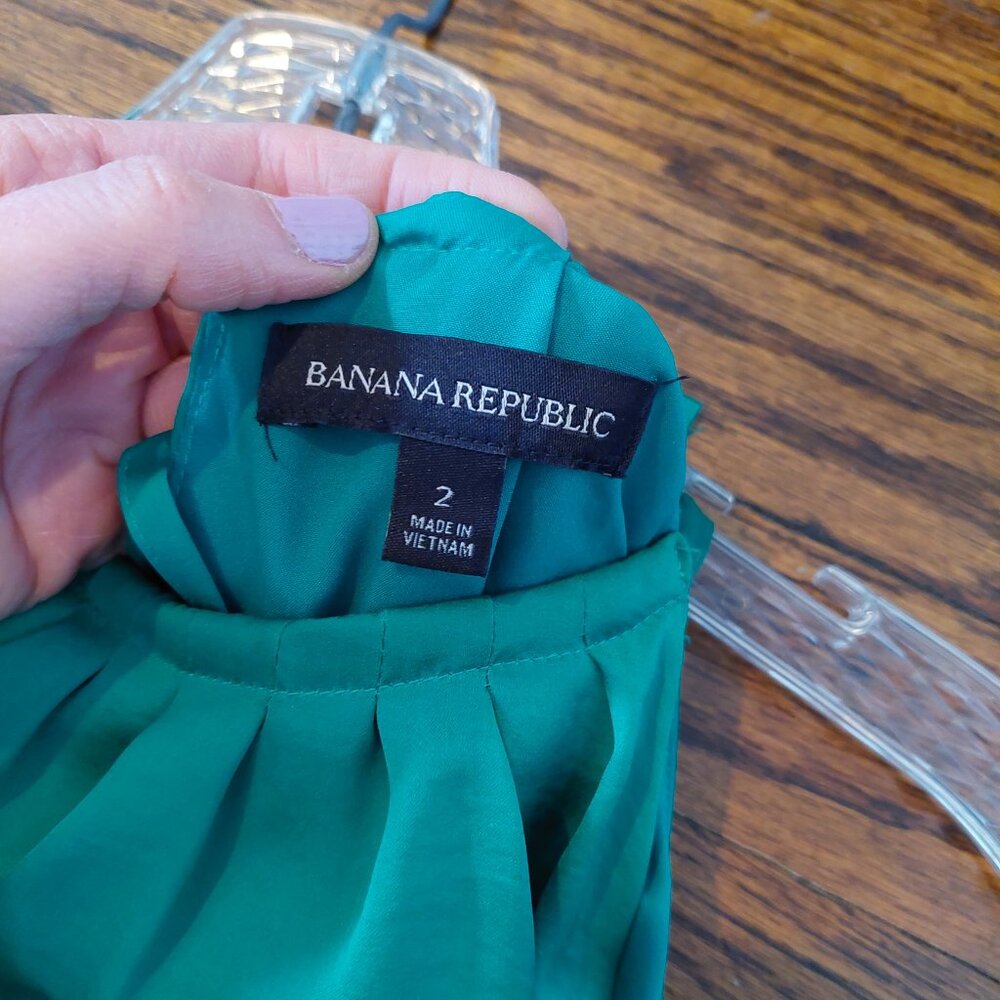 Banana Republic Size 2 Colorblock Elegant Emerald Green Formal Patio Dress - Picture 8 of 17